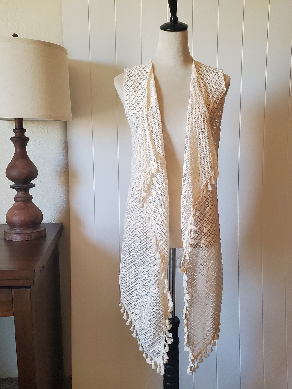 Entro Cream Crochet Openwork Vest